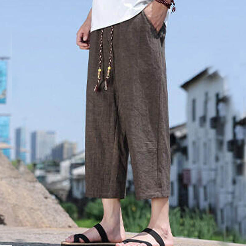 Buddha Stones Casual Woven Bead Waist Rope Men's 7-8 Length Spandex Pants With Pockets - SaddleBrown - US/UK/AU46，EU56 (5XL) - image 18