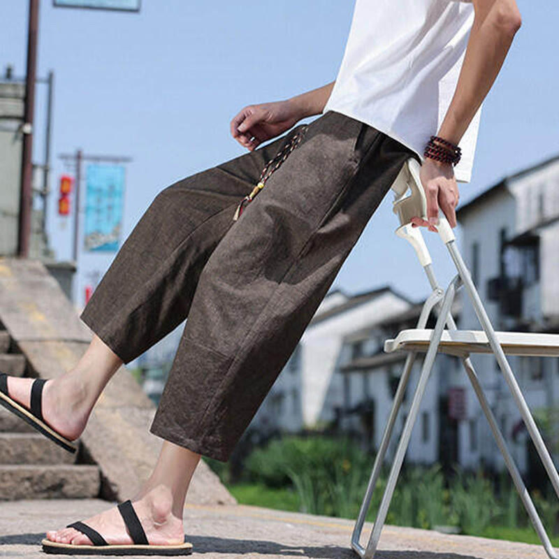 Buddha Stones Casual Woven Bead Waist Rope Men's 7-8 Length Spandex Pants With Pockets - image 23
