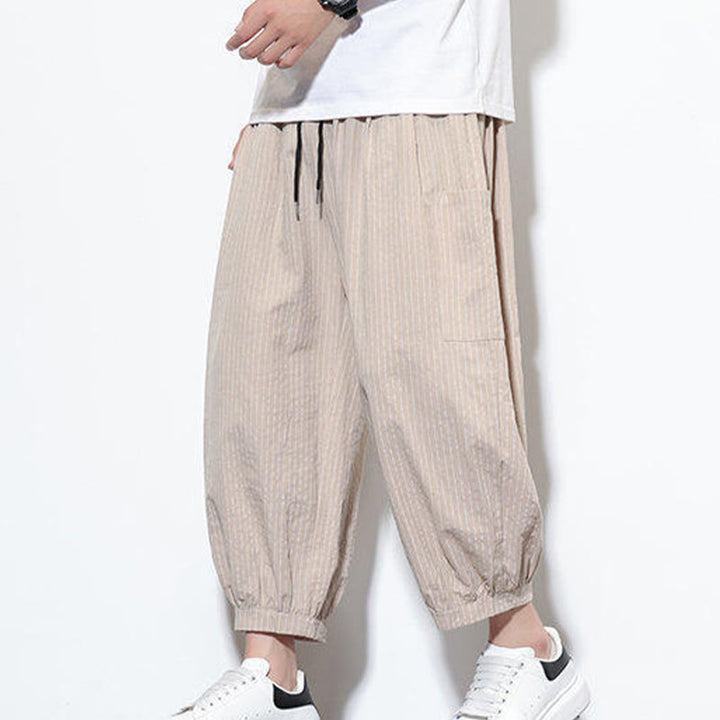 Buddha Stones Casual Striped Men's Cotton 7-8 Length Harem Pants With Pockets - image 6