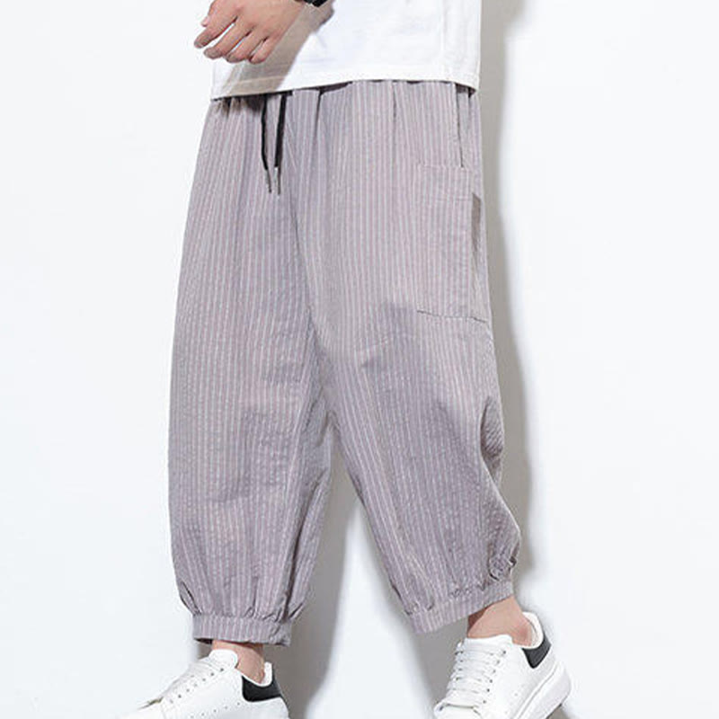 Buddha Stones Casual Striped Men's Cotton 7-8 Length Harem Pants With Pockets - image 16