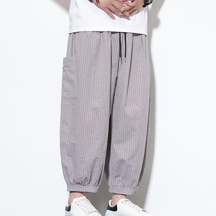 Buddha Stones Casual Striped Men's Cotton 7-8 Length Harem Pants With Pockets - image 10