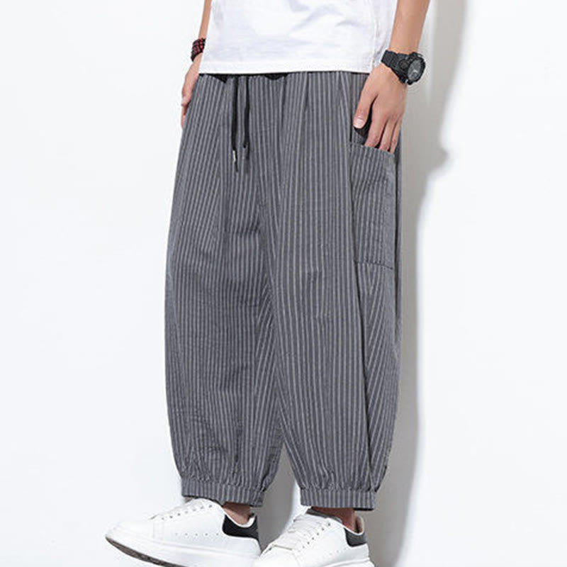 Buddha Stones Casual Striped Men's Cotton 7-8 Length Harem Pants With Pockets - image 23