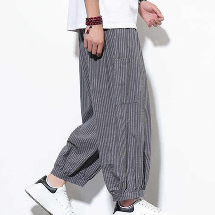 Buddha Stones Casual Striped Men's Cotton 7-8 Length Harem Pants With Pockets - image 25