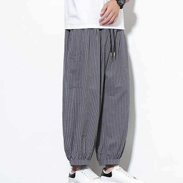 Buddha Stones Casual Striped Men's Cotton 7-8 Length Harem Pants With Pockets - image 22