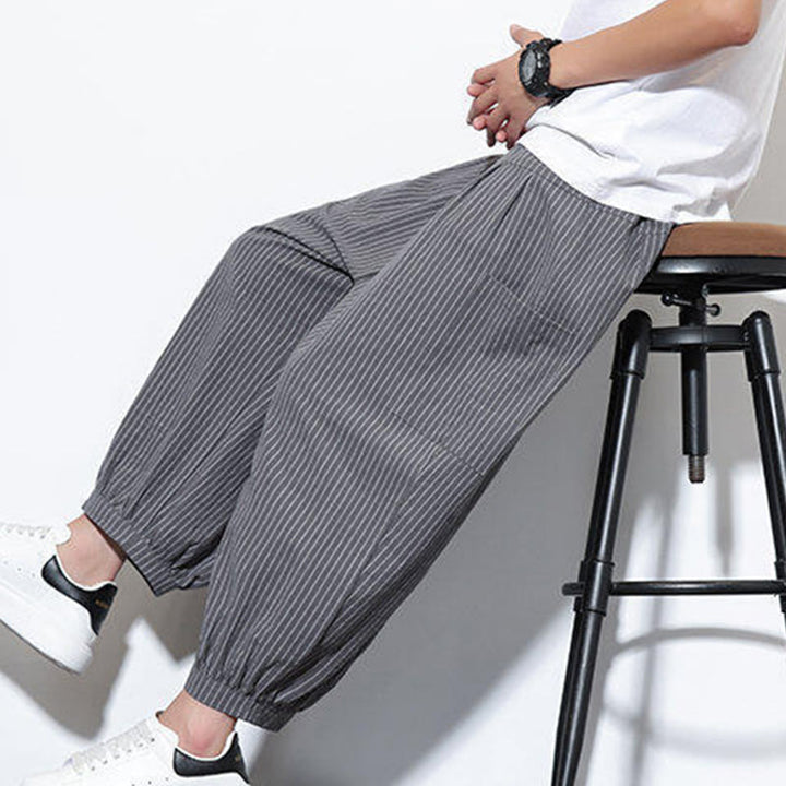 Buddha Stones Casual Striped Men's Cotton 7-8 Length Harem Pants With Pockets - image 28