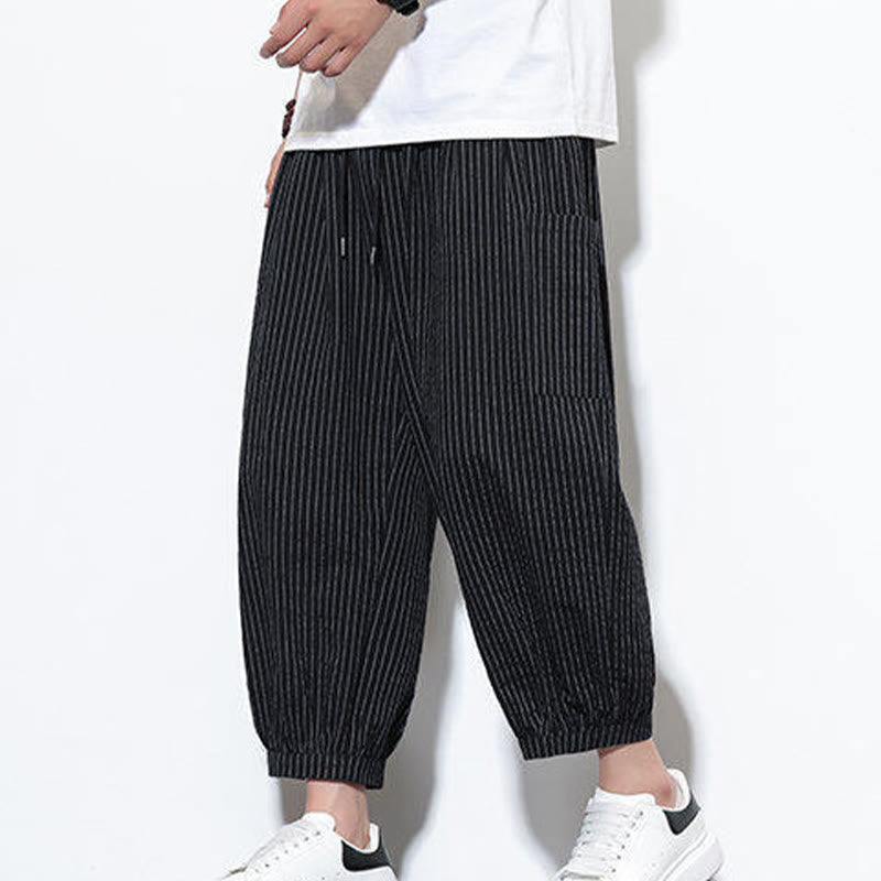 Buddha Stones Casual Striped Men's Cotton 7-8 Length Harem Pants With Pockets - image 32