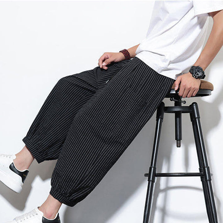 Buddha Stones Casual Striped Men's Cotton 7-8 Length Harem Pants With Pockets - image 36