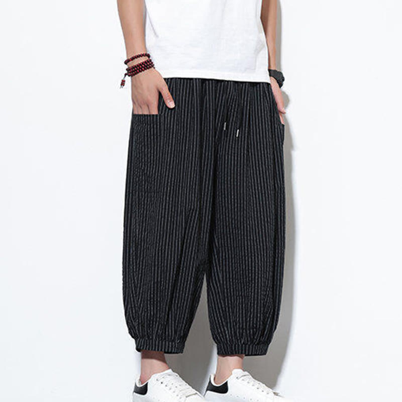 Buddha Stones Casual Striped Men's Cotton 7-8 Length Harem Pants With Pockets - image 31