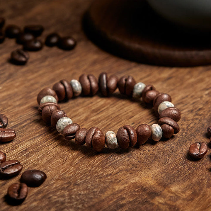 Buddha Stones Natural Coffee Beans Tiger Eye Grey Jasper Lava Rock Beads Bracelet - image 8
