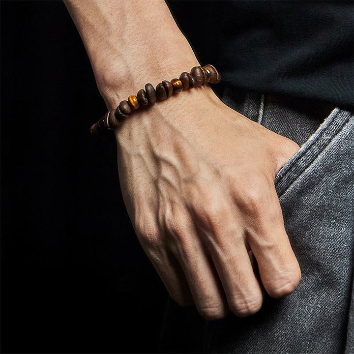 Buddha Stones Natural Coffee Beans Tiger Eye Grey Jasper Lava Rock Beads Bracelet - image 5