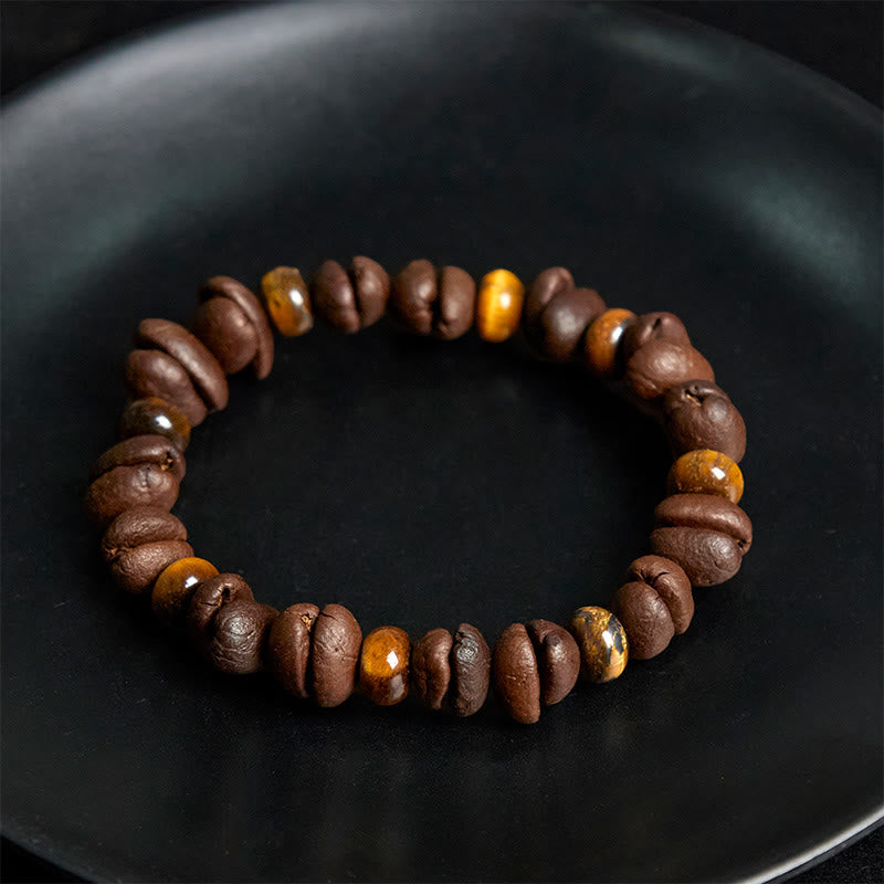 Buddha Stones Natural Coffee Beans Tiger Eye Grey Jasper Lava Rock Beads Bracelet - image 4