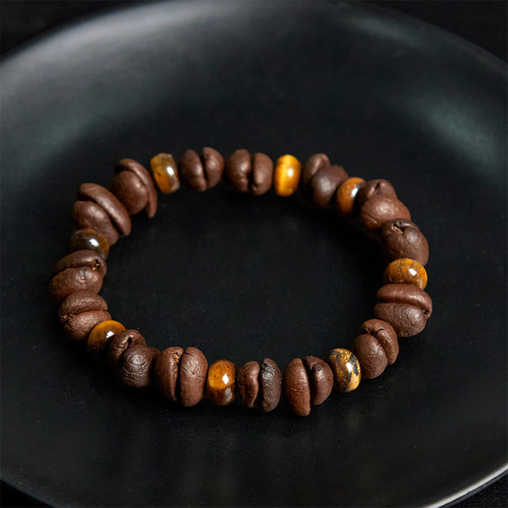 Buddha Stones Natural Coffee Beans Tiger Eye Grey Jasper Lava Rock Beads Bracelet - image 4