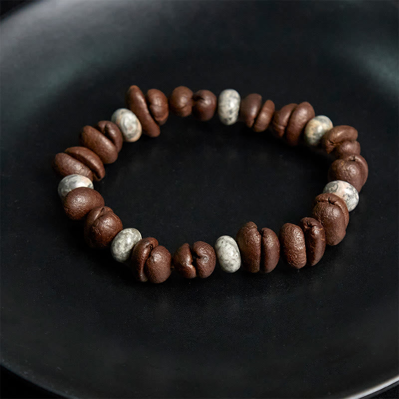 Buddha Stones Natural Coffee Beans Tiger Eye Grey Jasper Lava Rock Beads Bracelet - image 9