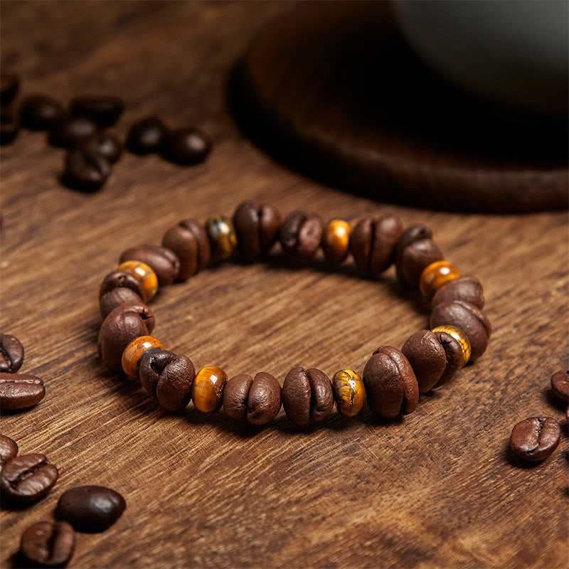 Buddha Stones Natural Coffee Beans Tiger Eye Grey Jasper Lava Rock Beads Bracelet - image 3