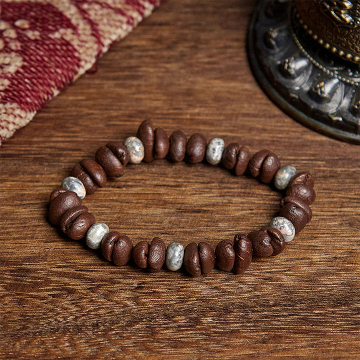 Buddha Stones Natural Coffee Beans Tiger Eye Grey Jasper Lava Rock Beads Bracelet - Coffee Bean&Grey Jasper(Wrist Circumference: 16cm) - image 6