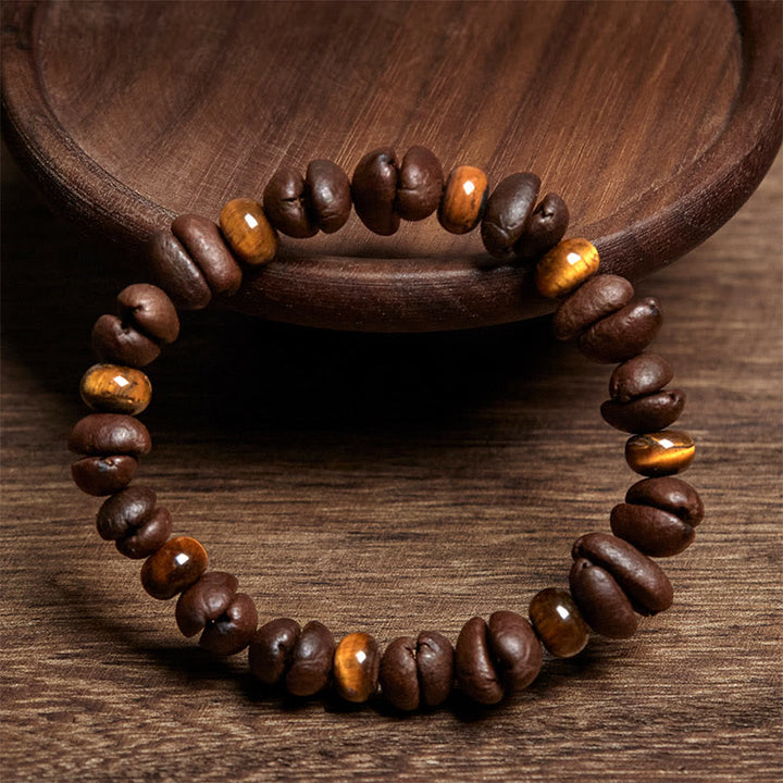 Buddha Stones Natural Coffee Beans Tiger Eye Grey Jasper Lava Rock Beads Bracelet - image 2