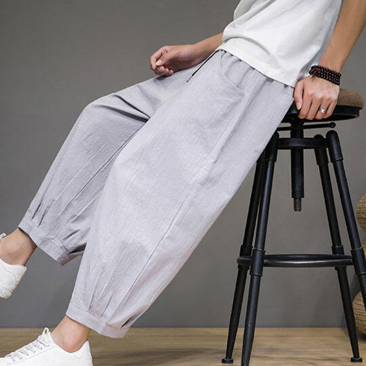 Buddha Stones Casual Plain Men's Cotton 7-8 Length Harem Pants With Pockets - image 17