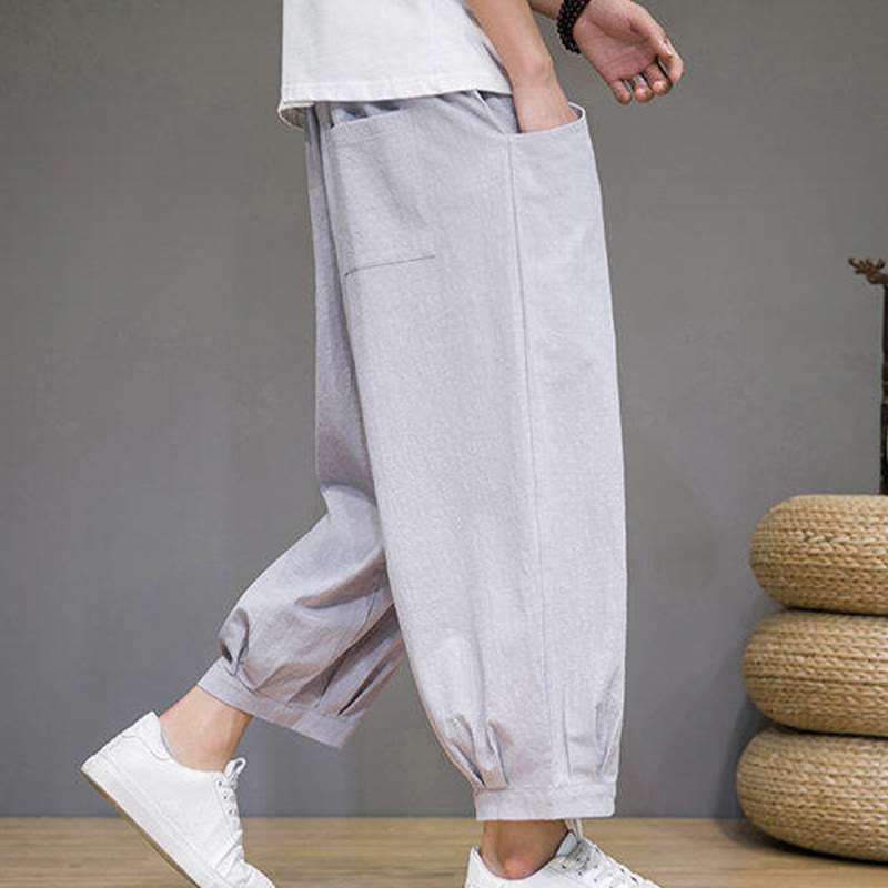 Buddha Stones Casual Plain Men's Cotton 7-8 Length Harem Pants With Pockets - image 16