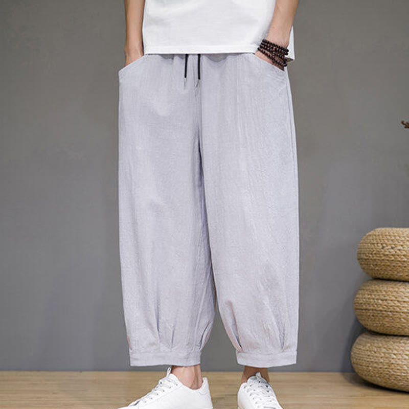 Buddha Stones Casual Plain Men's Cotton 7-8 Length Harem Pants With Pockets - image 10