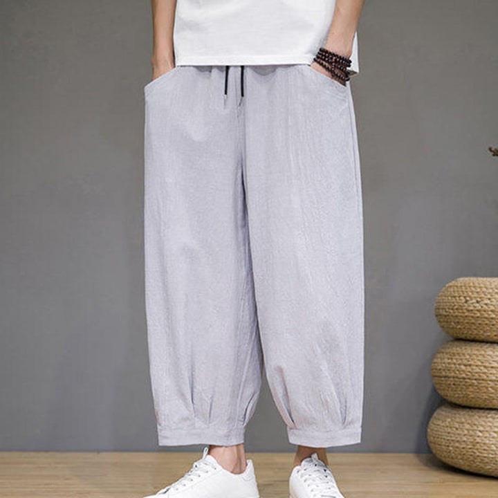Buddha Stones Casual Plain Men's Cotton 7-8 Length Harem Pants With Pockets - image 10