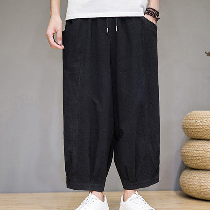 Buddha Stones Casual Plain Men's Cotton 7-8 Length Harem Pants With Pockets - image 24