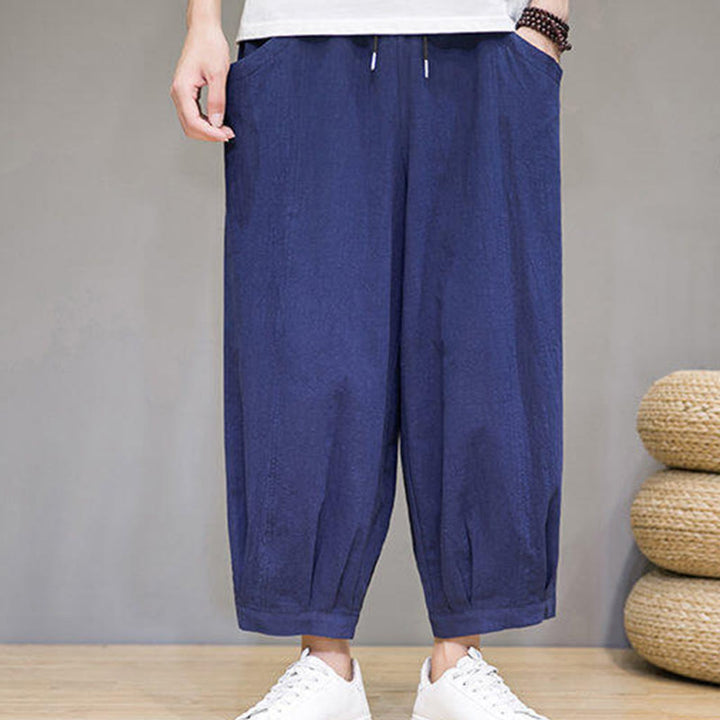 Buddha Stones Casual Plain Men's Cotton 7-8 Length Harem Pants With Pockets - image 32