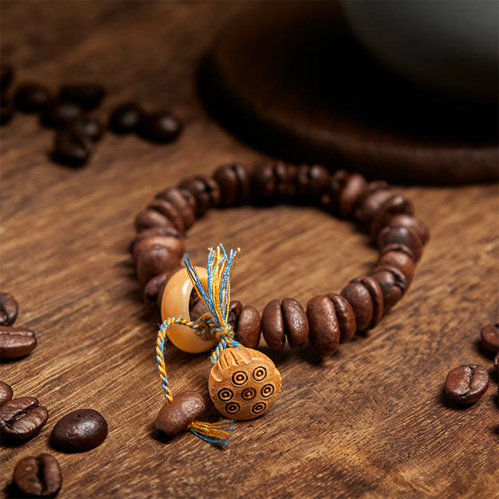 Buddha Stones Natural Lotus Seedpod Coffee Beans Wenge Wood Bodhi Seed Bracelet - image 3