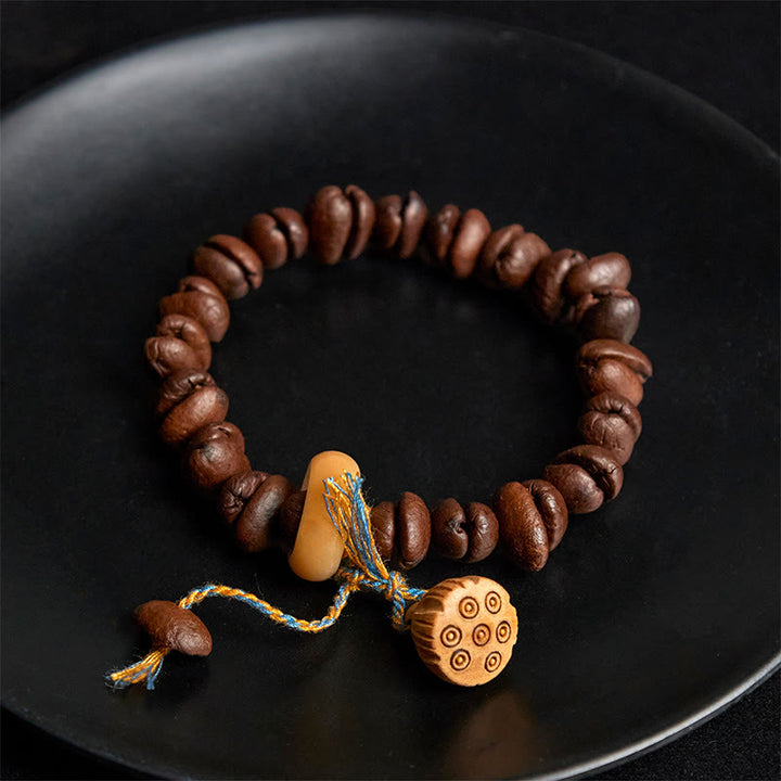Buddha Stones Natural Lotus Seedpod Coffee Beans Wenge Wood Bodhi Seed Bracelet - image 4
