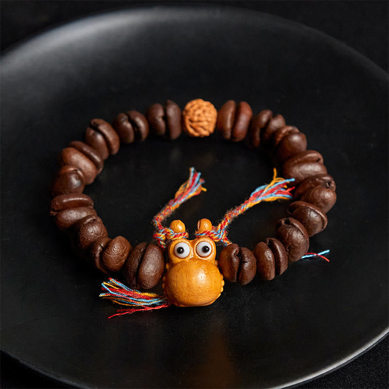 Buddha Stones Handmade Funny Hippo Coffee Beans Wenge Wood Bracelet - image 4
