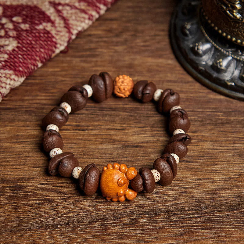 Buddha Stones Handmade Crab Copper Coins Coffee Beans Wenge Wood Bracelet - Coffee Bean(Wrist Circumference: 17.5cm) - image 1