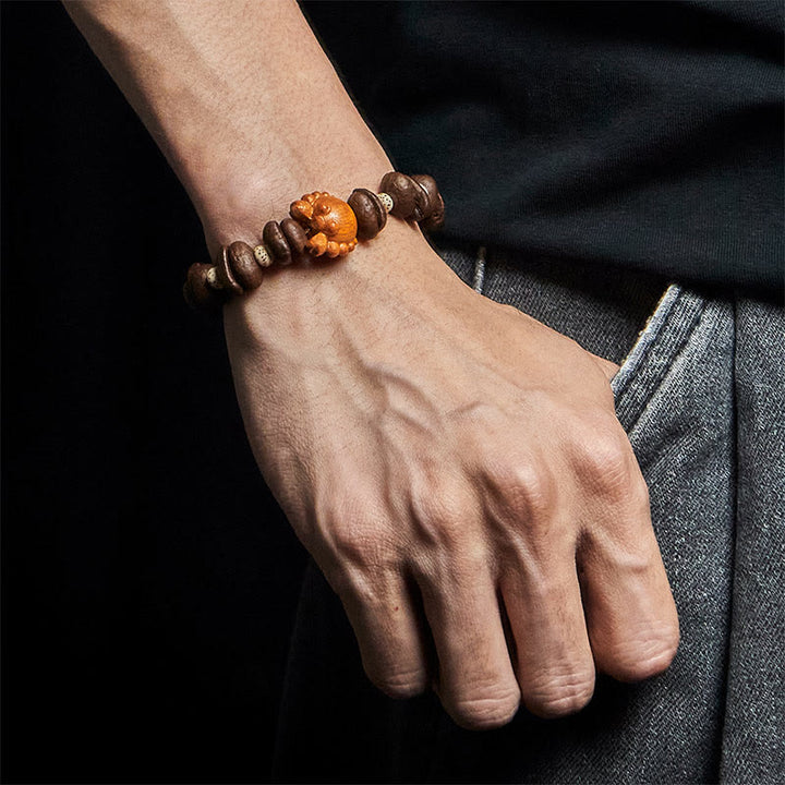 Buddha Stones Handmade Crab Copper Coins Coffee Beans Wenge Wood Bracelet - image 5