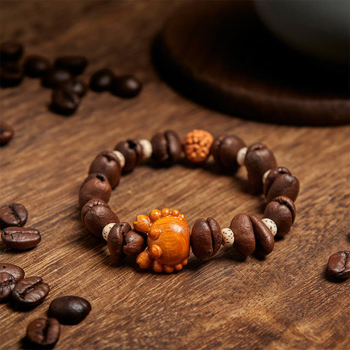 Buddha Stones Handmade Crab Copper Coins Coffee Beans Wenge Wood Bracelet - image 3