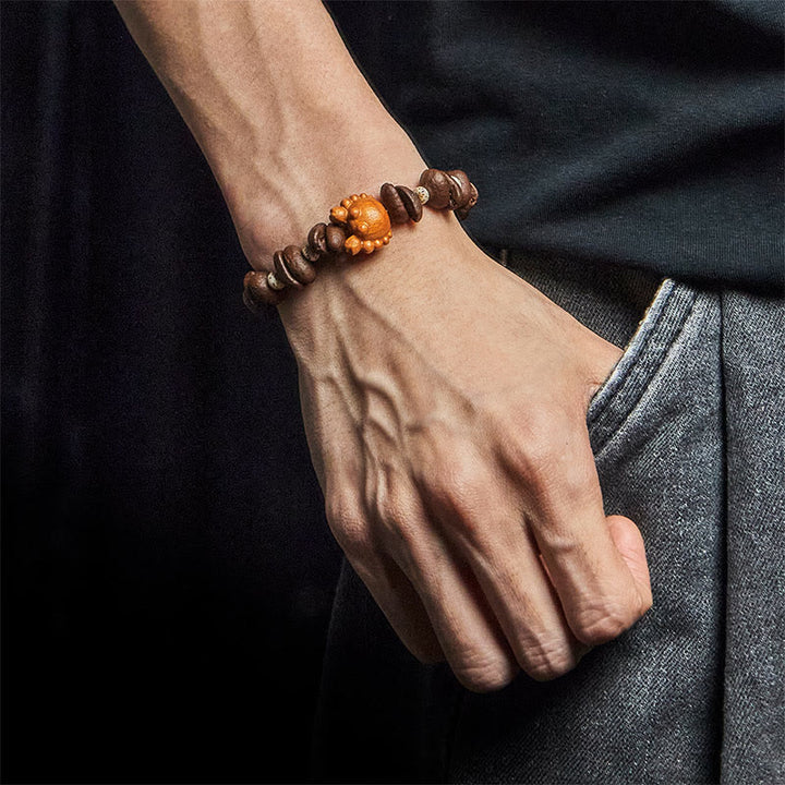 Buddha Stones Handmade Crab Copper Coins Coffee Beans Wenge Wood Bracelet - image 6