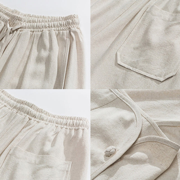 Buddha Stones Casual Loose Frog-Button Plain Men's Cotton Linen 7-8 Length Pants With Pockets - image 9