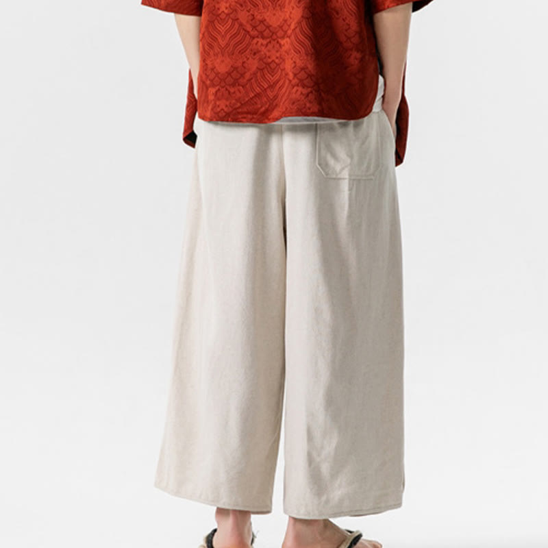 Buddha Stones Casual Loose Frog-Button Plain Men's Cotton Linen 7-8 Length Pants With Pockets - image 8