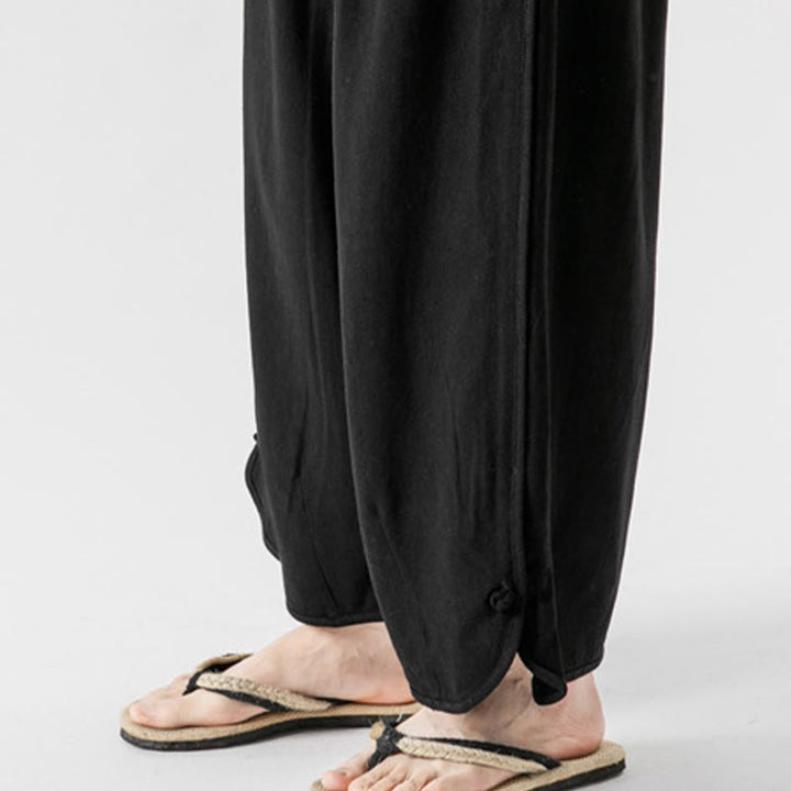 Buddha Stones Casual Loose Frog-Button Plain Men's Cotton Linen 7-8 Length Pants With Pockets - image 22