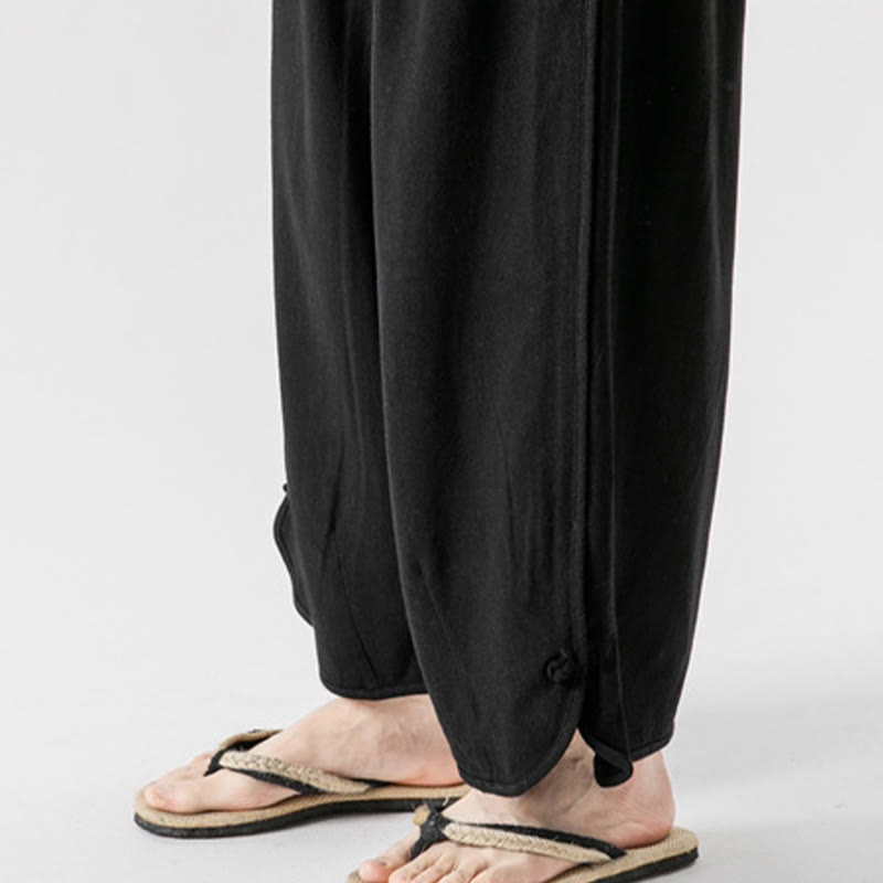 Buddha Stones Casual Loose Frog-Button Plain Men's Cotton Linen 7-8 Length Pants With Pockets - image 22