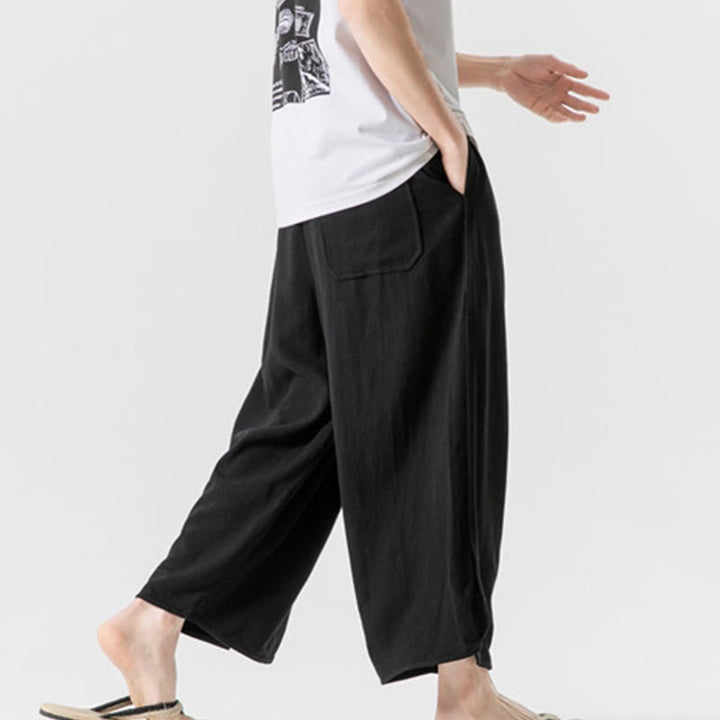 Buddha Stones Casual Loose Frog-Button Plain Men's Cotton Linen 7-8 Length Pants With Pockets - image 23