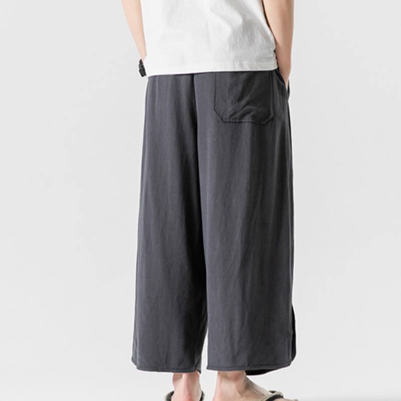 Buddha Stones Casual Loose Frog-Button Plain Men's Cotton Linen 7-8 Length Pants With Pockets - image 32