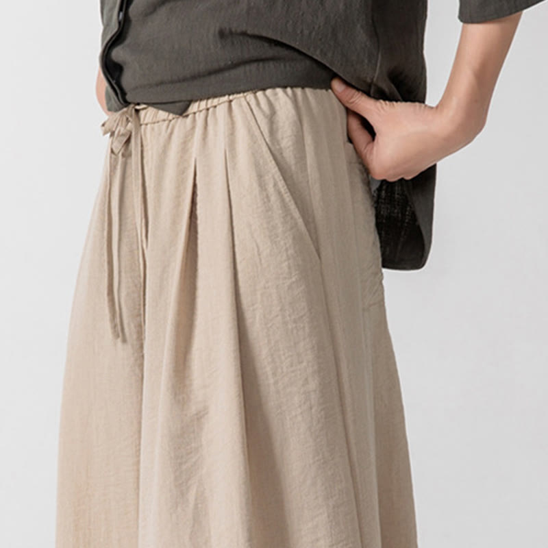 Buddha Stones Casual Loose Frog-Button Plain Men's Cotton 7-8 Length Wide Leg Pants With Pockets - image 12