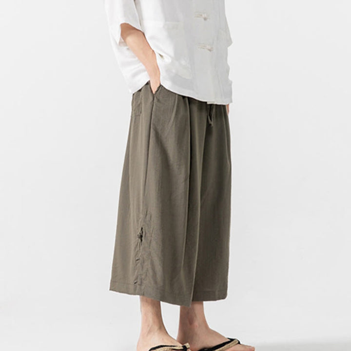 Buddha Stones Casual Loose Frog-Button Plain Men's Cotton 7-8 Length Wide Leg Pants With Pockets - image 26