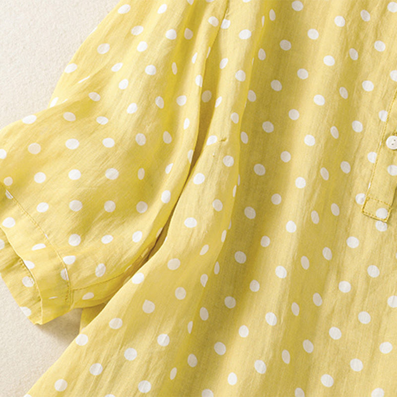 Buddha Stones Spring Polka Dot Button Stand Collar Polyester Midi Dress With Pockets - image 5