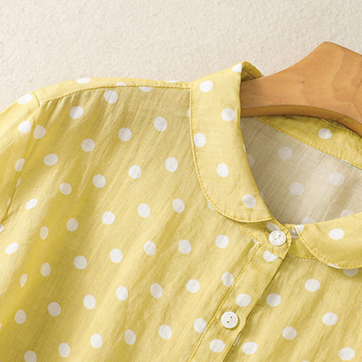 Buddha Stones Spring Polka Dot Button Stand Collar Polyester Midi Dress With Pockets - image 7