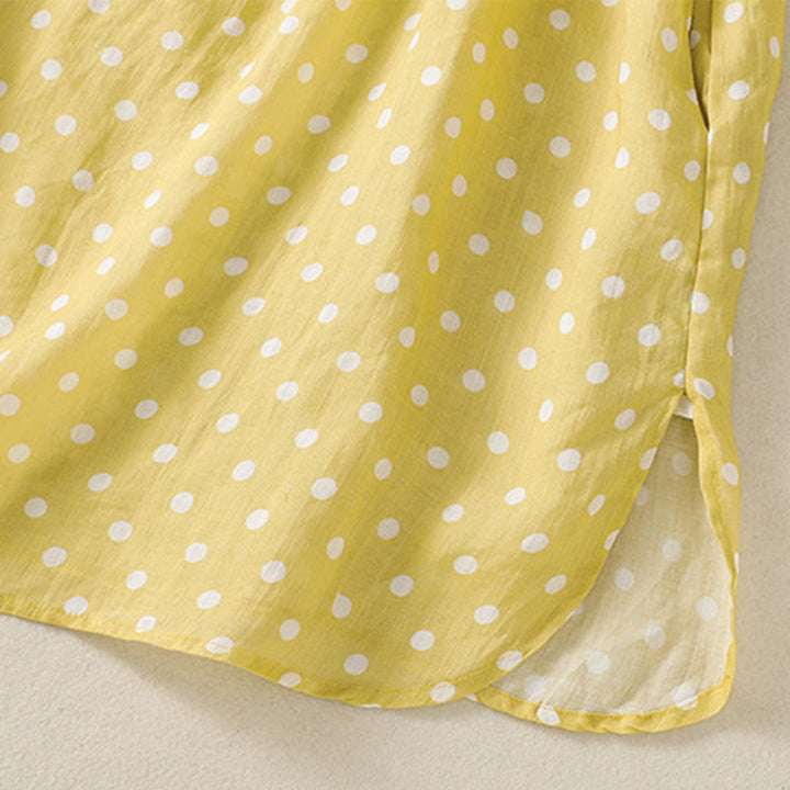 Buddha Stones Spring Polka Dot Button Stand Collar Polyester Midi Dress With Pockets - image 6