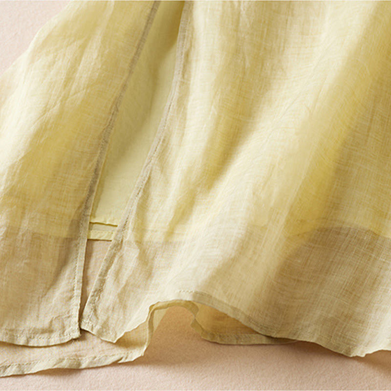 Buddha Stones Embroidered Leaf Crew Neck Half Sleeve Cotton Fiber Midi Dress - image 5