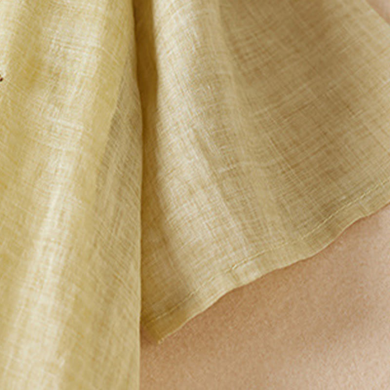 Buddha Stones Embroidered Leaf Crew Neck Half Sleeve Cotton Fiber Midi Dress - image 2