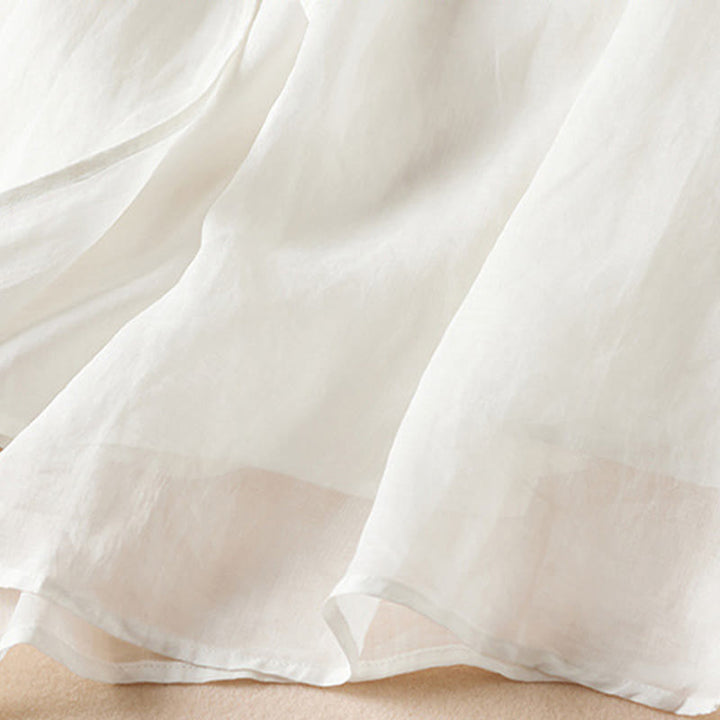 Buddha Stones Embroidered Leaf Crew Neck Half Sleeve Fiber Midi Dress - image 9