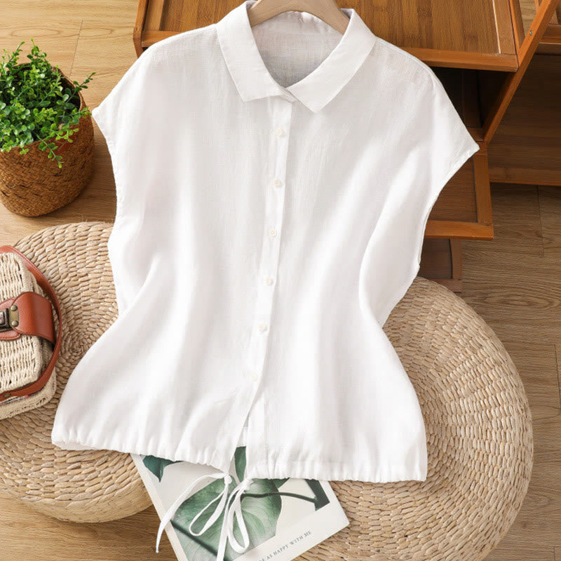 Buddha Stones Summer Plain Color Button Short Sleeve Women's Shirt - White - US14，UK/AU18，EU46 (2XL) - image 8