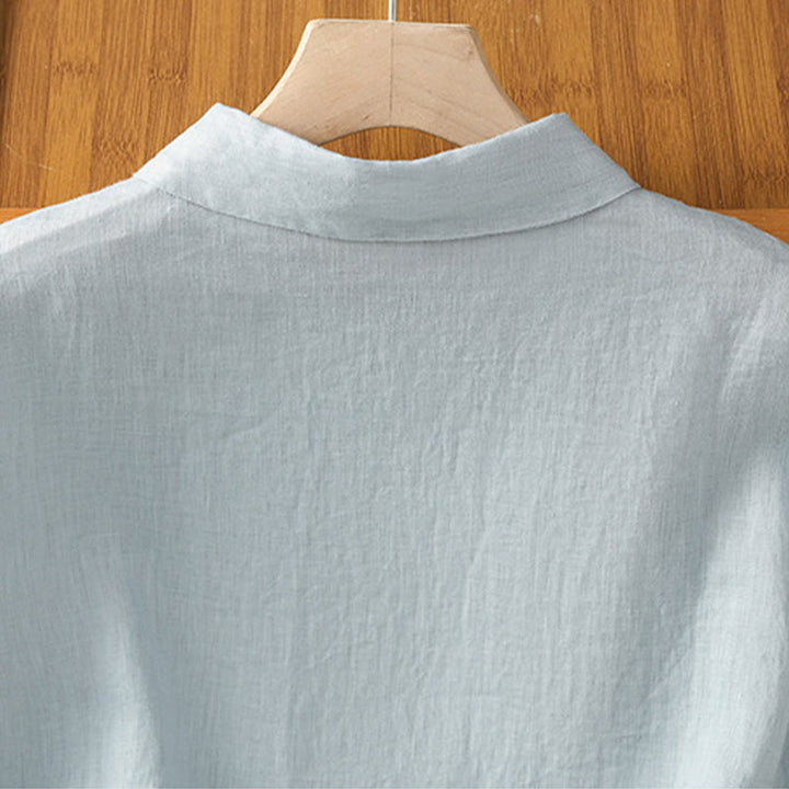 Buddha Stones Summer Plain Color Button Short Sleeve Women's Cotton Shirt - image 5