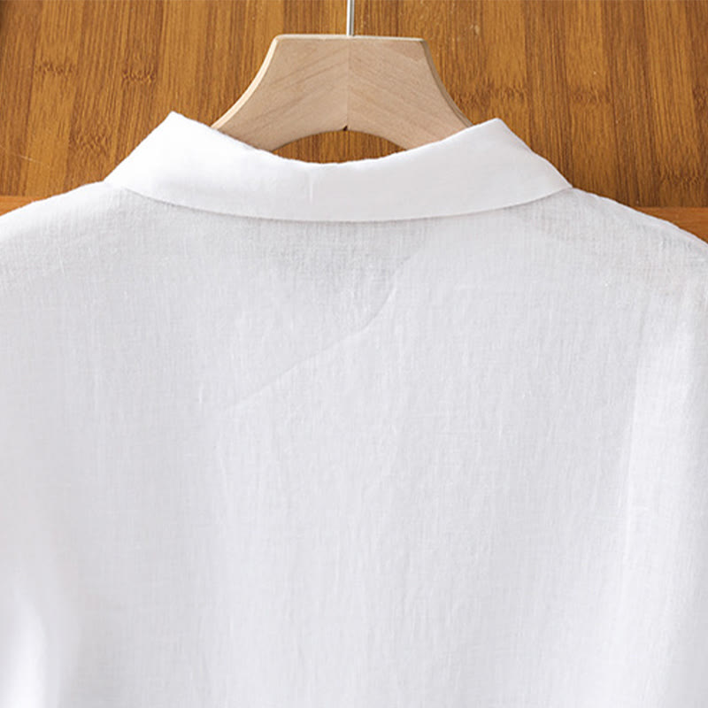 Buddha Stones Summer Plain Color Button Short Sleeve Women's Cotton Shirt - image 11